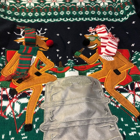 Drinking Reindeer Ugly Christmas Sweater Unisex XL 3D scarves - Picture 2 of 9